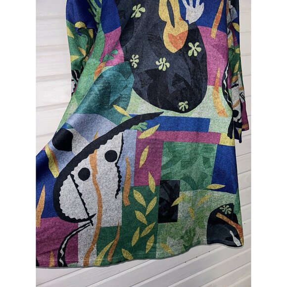 Et Lois Sz SMALL Abstract Print Soft Knit Pullover Tunic Top Pink Blue Green EUC - Picture 6 of 9